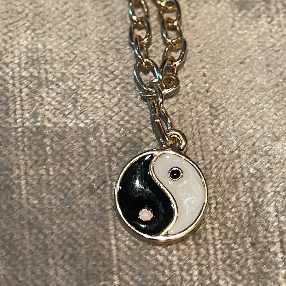 Dainty Ying Yang Necklace 16-18” Goldtone
